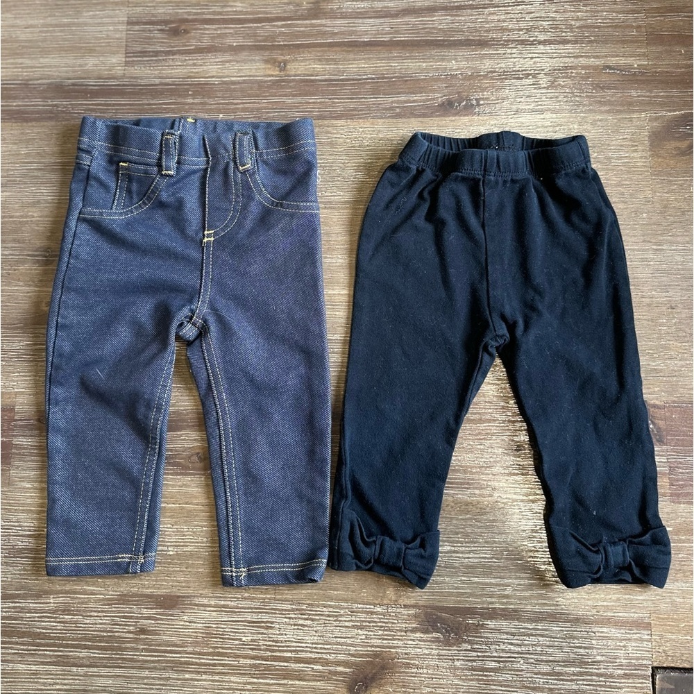 First Impressions pants 6-9M BUNDLE blue jeggings black leggings elastic waist